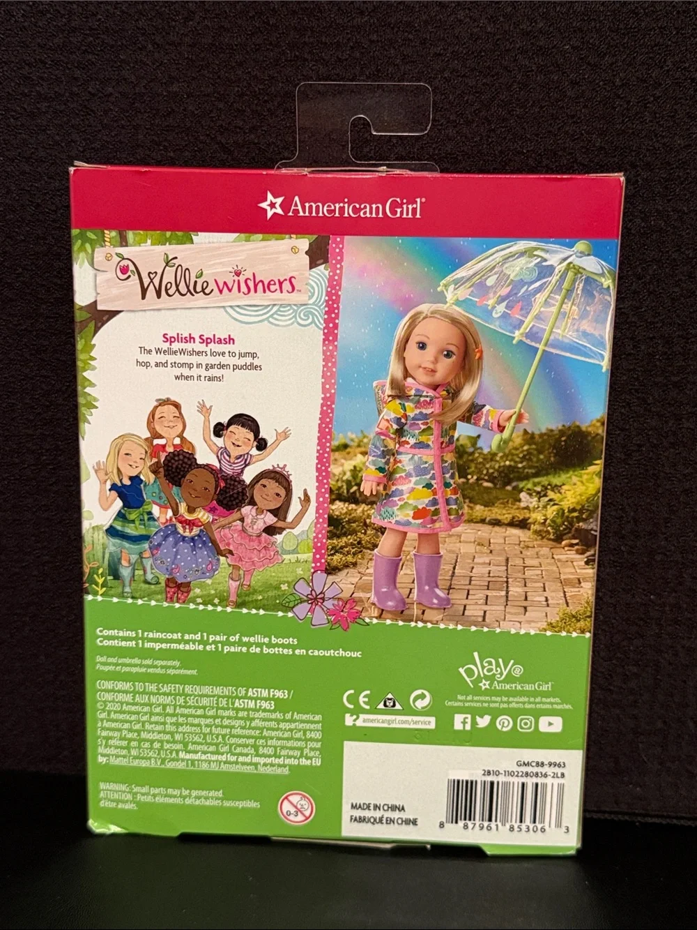 American Girl WellieWishers Doll Rainy Day Outfit Rain Coat Boots Wellie Wishers
